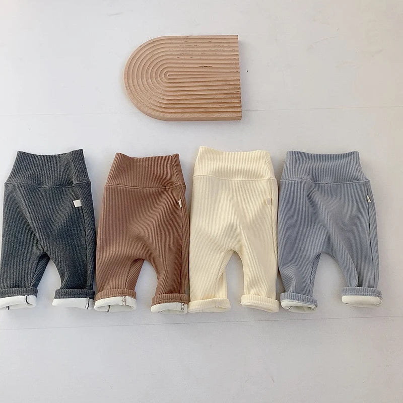 MILANCEL Baby Leggings Toddler High Waist Fleece Thermal Trousers Infant Solid Color Pants
