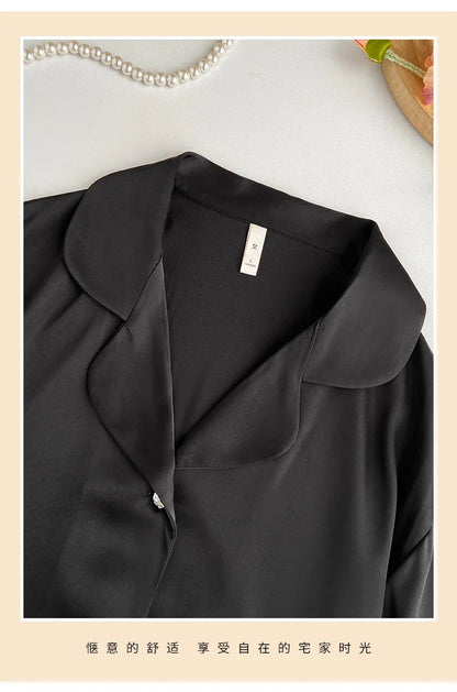 Spring Autumn Female Pajamas Trouser Set Luxury Feather Pink Bride Wedding Sleep wear Gift Sexy Loose Satin Home Wear Lounge wear