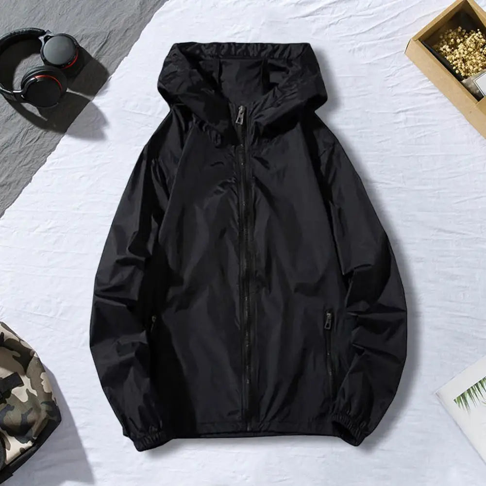 Men Waterproof Long Sleeve Jacket Hooded Coat Outwear Casual Simple Windbreaker Breathable Sports Couple Jackets Male Hooded