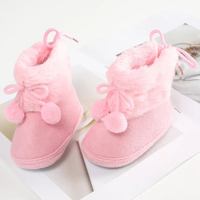 Winter Plus Velvet Snow Booties For Baby Warm Boots Shoes baby Girl Shoes Pompom Soft Sole Indoor Walking Shoe