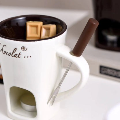 Hot Chocolate Fondue Mug Ceramic Mini Chocolate Melting Cup Butter Warmer Heating Tableware Creative Household Drinking Utensils