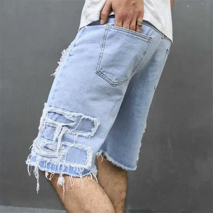 High-Streets Summer Ripped Jeans Denim Shorts for Men with Distressed Cat Whiskers Hip Hop Short Pants Men's Pants Streetwear