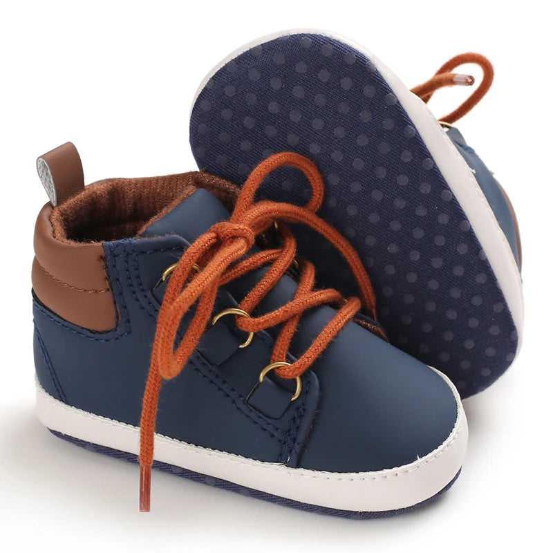 Lucky Blue Newborn Infant Toddler Boy Girl Casual Breathable Soft Cloth Bottom  Anti-slip PU Leather First Walkers Canvas Shoes