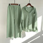 Loose Solid Color Cardigan Shirt Wide Leg Pants Women's 2-piece Set Of Retro Cotton Linen Shirt High Waist Long Pants Set Outfit
