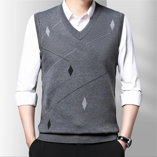 Men's Vest Knitted V-neck Young Business Sleeveless Jacquard Banquet Base Fashion Men's Vest