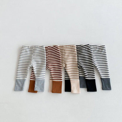 2025 Autumn New Baby Leggings Cotton Girls Striped Patchwork Leggings Infant Stretch Pants Toddler Trousers Boys Clothes