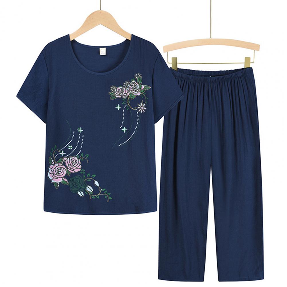 New Arrival Female Pajamas Set Sleepwear Women Cotton Print Flower Pyjamas Summer Loose Nightwear Home Large XL-4XL