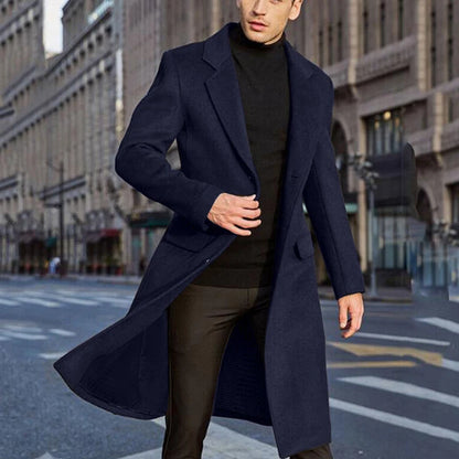 Korean Trend Men's Loose Casual Single-breasted Overcoat Autumn Winter Fashion New Long Sleeve Woolen Long Coat 2026