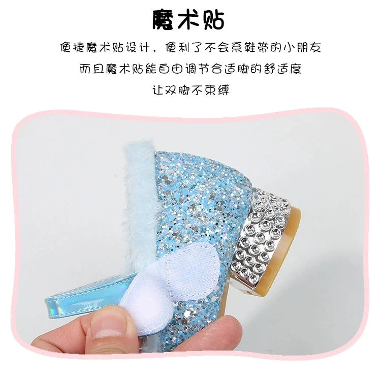 Disney Princess Kids Warm Winter Shoes for Girls Elsa Casual Glitter Children Flat Heel Girls Shoes Butterfly Knot Blue Pink