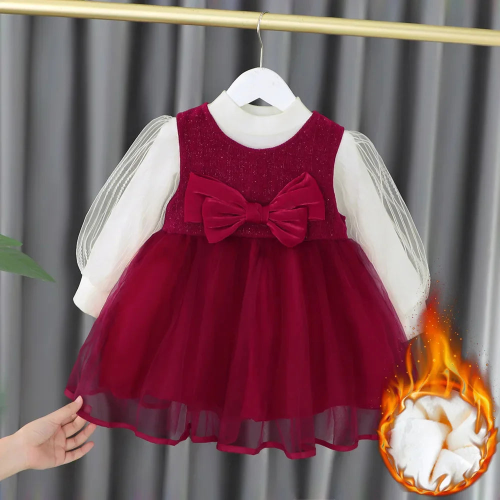Toddler Baby Girls Dress Autumn  Winter Kids Red Christmas New Year Plush Warm Dress Infant Clothing Set Top+ skirt For 1-4 Years
