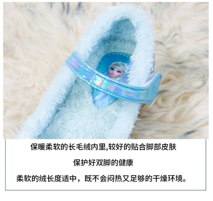 Disney Girls Show Frozen Princess Elsa Shoes Winter Girls Baby Shoes Children Blue Pink Crystal Shoes Sandals Size 23-36