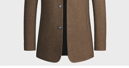 Men's Woolen Coat 2026 Autumn/Winter New Cotton Thickened Single Breasted Standing Collar Wool Blend Male Jacket