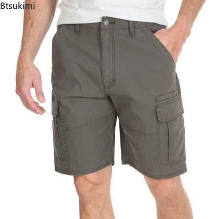 Summer Fashion Casual Tooling Shorts Men's Solid Loose Cotton Multi-pockets Cargo Pants Comfy Beach Sport Short Trousers for Men