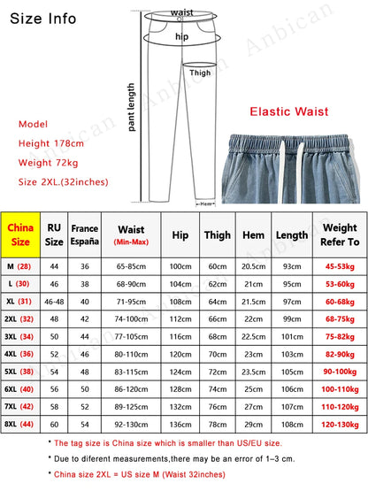 Big Size Men's Jeans 8XL 7XL 6XL String Banding Wide Leg Straight Denim Pants Washed Cotton Casual Baggy Jean Trousers Male