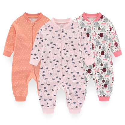 Newborn Baby 2-way Zipper Romper Cotton One-piece suit 0-24 Months Long Sleeve Newborn Baby Pajamas Comfortable Breathable