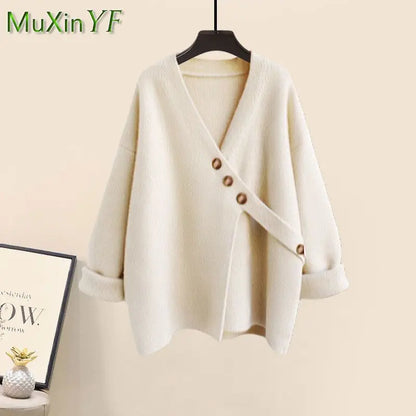 Women's Spring Autumn New Casual Matching Set Korean Elegant Irregular Knit Sweater+ Loose Wide Leg Pants Two Piece Female Suit