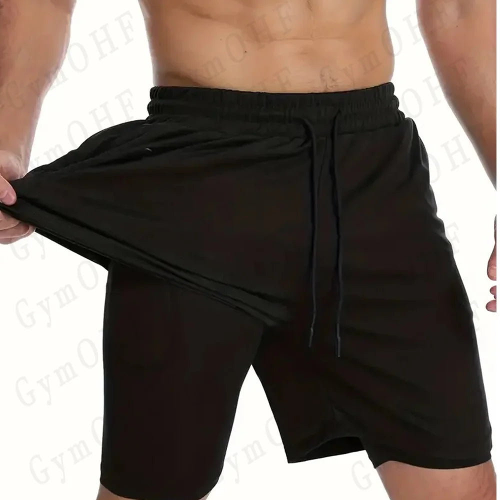 Goku Anime Running Shorts Men Fitness Gym Training 2 in 1 Sports Shorts Quick Dry Workout Jogging Double Deck Shorts