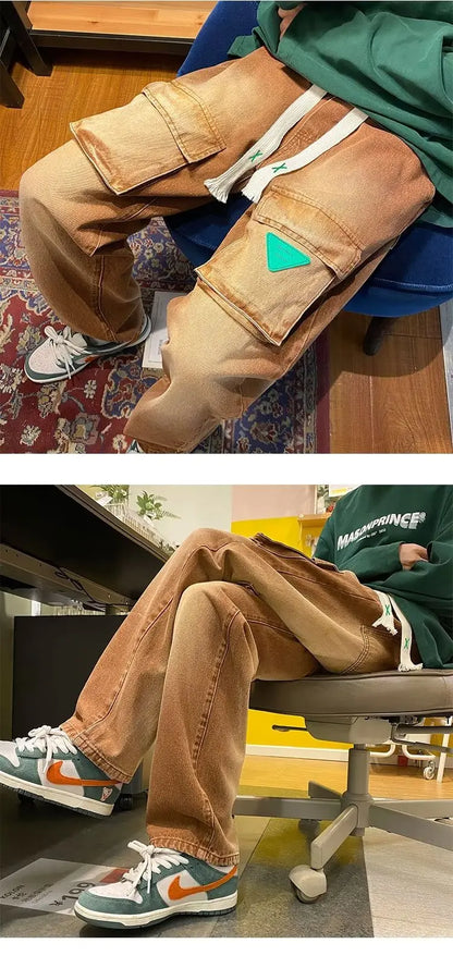 Men's Jeans European and American Pocket Straight Loose Large Size Men and Women Jeans Trendy Ins Hot Sale Skateboard Jeans