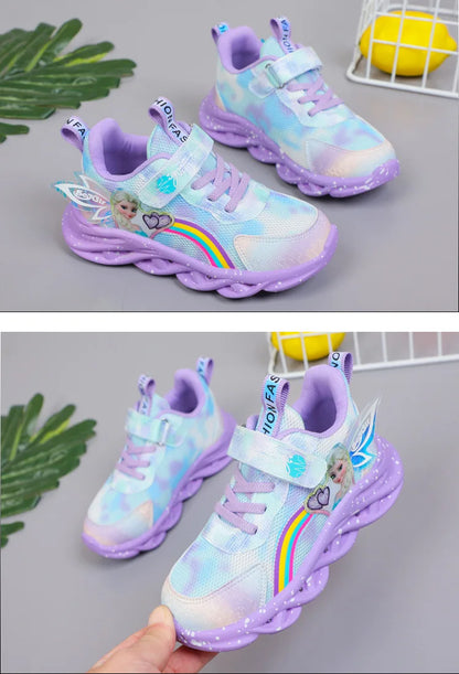 Disney Girls' Casual Shoes Led Lights Mesh Breathable Children's Sports  Princess Elsa Pink Purple Shoes Sneakers Size 22-37