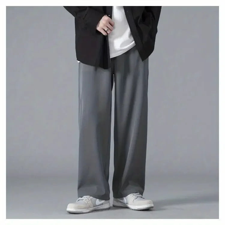 2026 Spring New Solid Color Straight Pants Man Elastic Waist Loose Casual Harajuku Trousers Japanese Style Thin Style Clothes