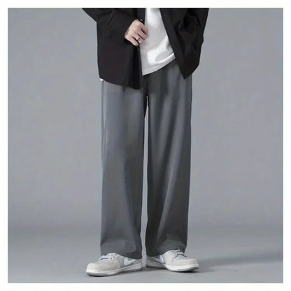2026 Spring New Solid Color Straight Pants Man Elastic Waist Loose Casual Harajuku Trousers Japanese Style Thin Style Clothes
