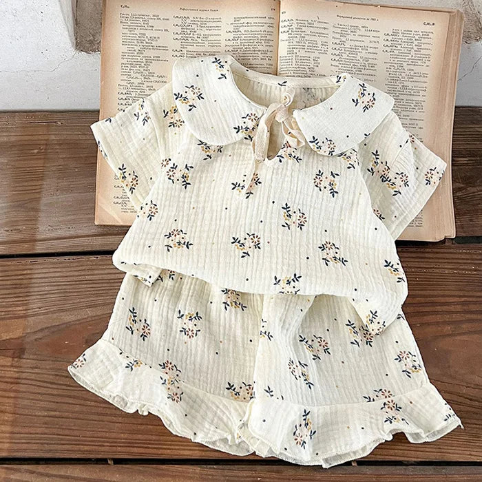 Korean Style Children Clothing Set Short Sleeved Cotton Printed T-Shirt+ Shorts Newborn Baby Girls Clothing Suit For Summer