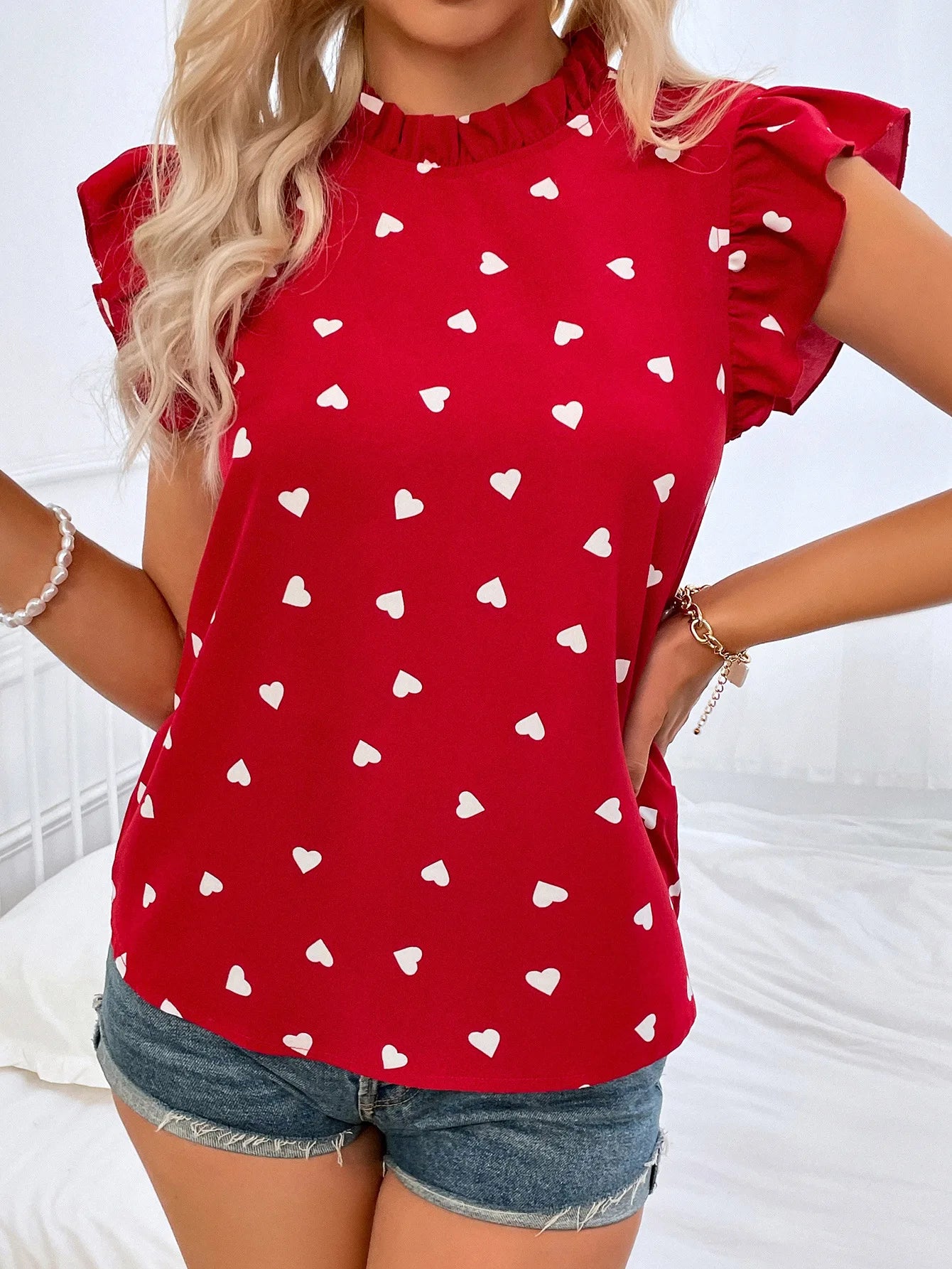 Fashion Chiffon Print Women's Shirt Casual Ruffle Short Sleeve Top Pink Chic Woman Blouse And Shirts Elegant Blouses Summer 2026