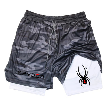 Y2K Performance Shorts Men Spider Printed GYM Casual Sports Compression Shorts Workout Running Mesh 2 In 1 Sport Short Pants