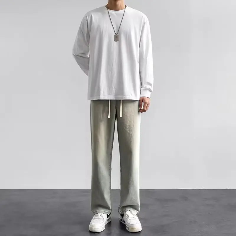 2026 Hot Selling Korean Men's Casual Long Denim Classic Men's Straight Leg High Street Denim Wide Leg Pants
