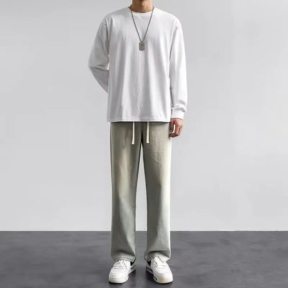 2026 Hot Selling Korean Men's Casual Long Denim Classic Men's Straight Leg High Street Denim Wide Leg Pants