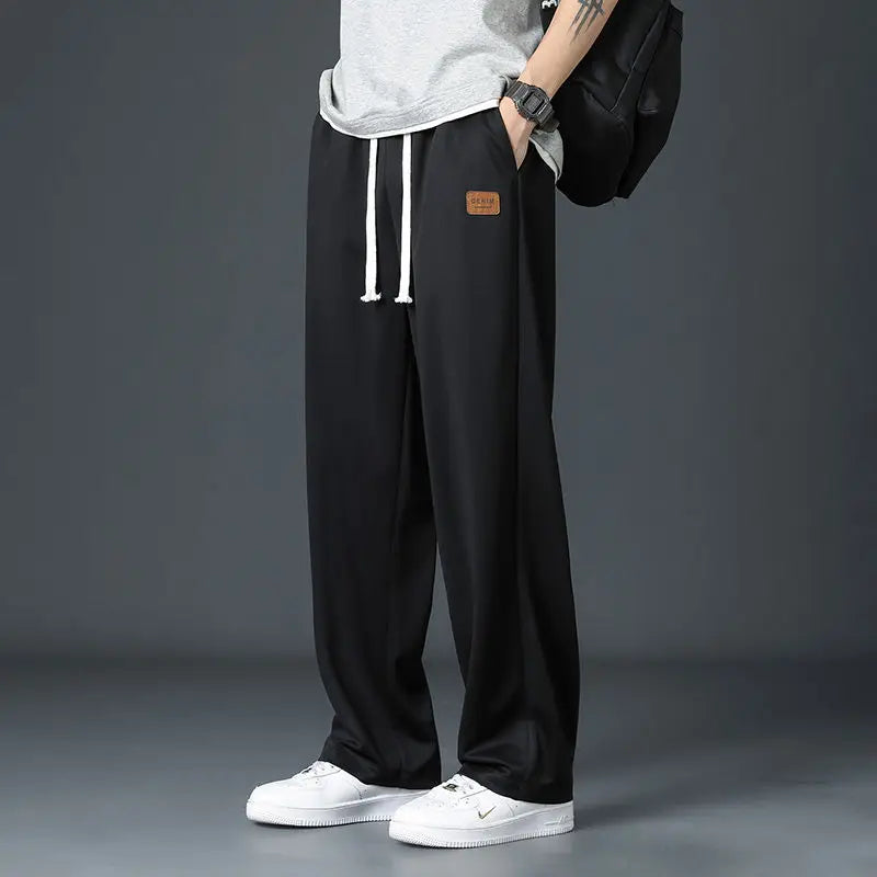 Spring Summer Men Oversize Casual Pants Fashion New Male Drawstring Elastic Waist Solid Loose Sports Wide Leg Straight Trousers