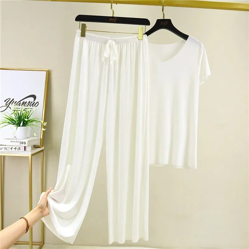Female Home Clothes 2 Pieces Set Lady Home Suit Summer Women Lounge Wear Autumn Loose Home wear Suit for Women Pajamas Pants Set