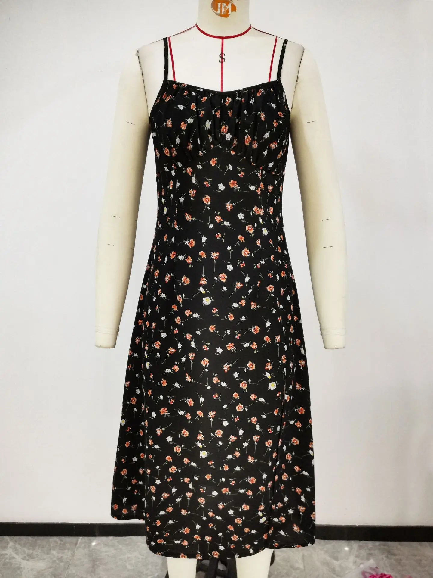 2026 Summer Sexy Spaghetti Straps Dress Women Fashion Polka Dot Print Sleeveless Slit Dress Boho Casual Beach Midi Dresses