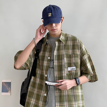 Korean Y2k Streetwear Plaid Shirt Men Shirts 2025 New Summer Fashion Chemise Homme Men's Checkered Shirts Short Sleeve Men Blouse