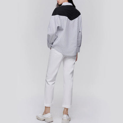 Women's Shirt High-End and Elegant Commuting Office Women's Shirt with Patchwork Stripes Loose Casual Ladies Fashion Shirts