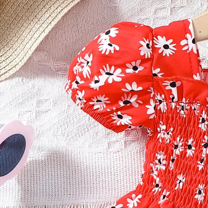 2025 Summer Children Fashion Print Dress Girls Korean Version Style Short Sleeves Small Daisy Dress 0-2Years Baby Princess Dress