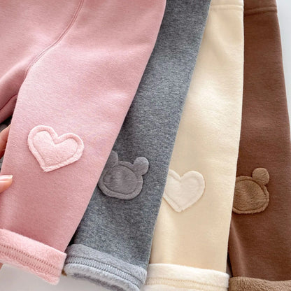 Girls Leggings 2026 Winter 0-5Y Children's Clothes Baby Girls Patch Plus Velvet Warm Pants Trousers