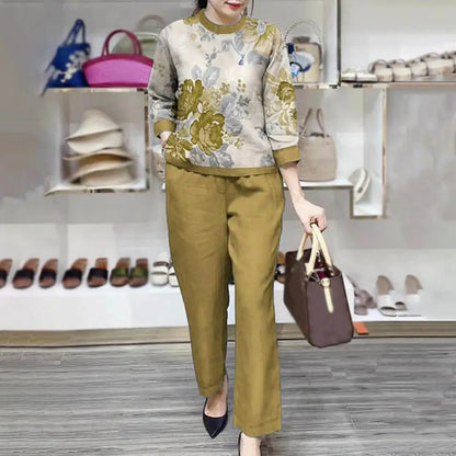 Summer Sets Large Silk Wide Leg Trouser Set Women's Spring 2026 New Print Silk Fashion Slim Two Piece Set Female Elegant