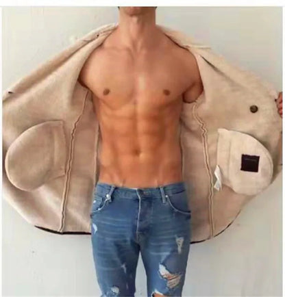2026 Men's Woolen Coat Middle-aged Double Collar Autumn And Winter Warm Fashion Slim-fitting Woolen Men's Coat Pocket