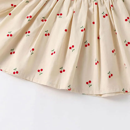 0-2Y Baby Girls Clothes Full Of Cherry Print Baby Dress Long Sleeve Cherry Dresses Ranched Dress with Hat