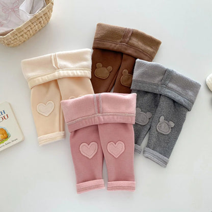 Girls Leggings 2026 Winter 0-5Y Children's Clothes Baby Girls Patch Plus Velvet Warm Pants Trousers