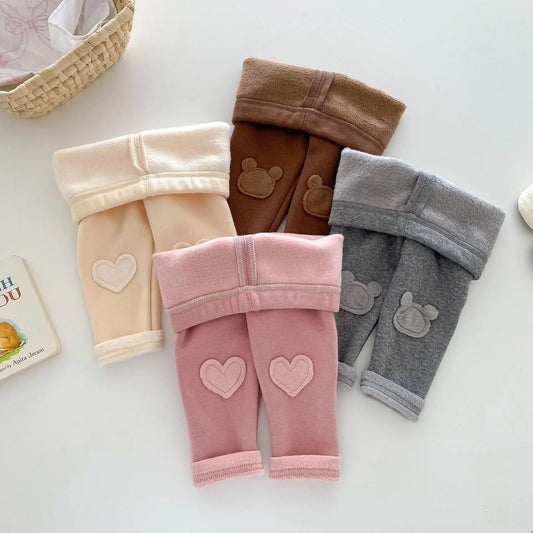 Girls Leggings 2026 Winter 0-5Y Children's Clothes Baby Girls Patch Plus Velvet Warm Pants Trousers