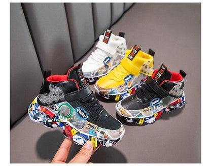 Autumn Kid Sneakers Chunky Versatile Basketball Sneakers for Children Fashion Causal Non-slip Boys School Sports Shoes Hook Loop