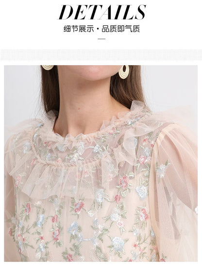 Runway Luxury Long Dresses Women 2025 Summer Holiday Embroidery Flower Ruffles Midi Party Evening Dress Lady Prom Vestidos