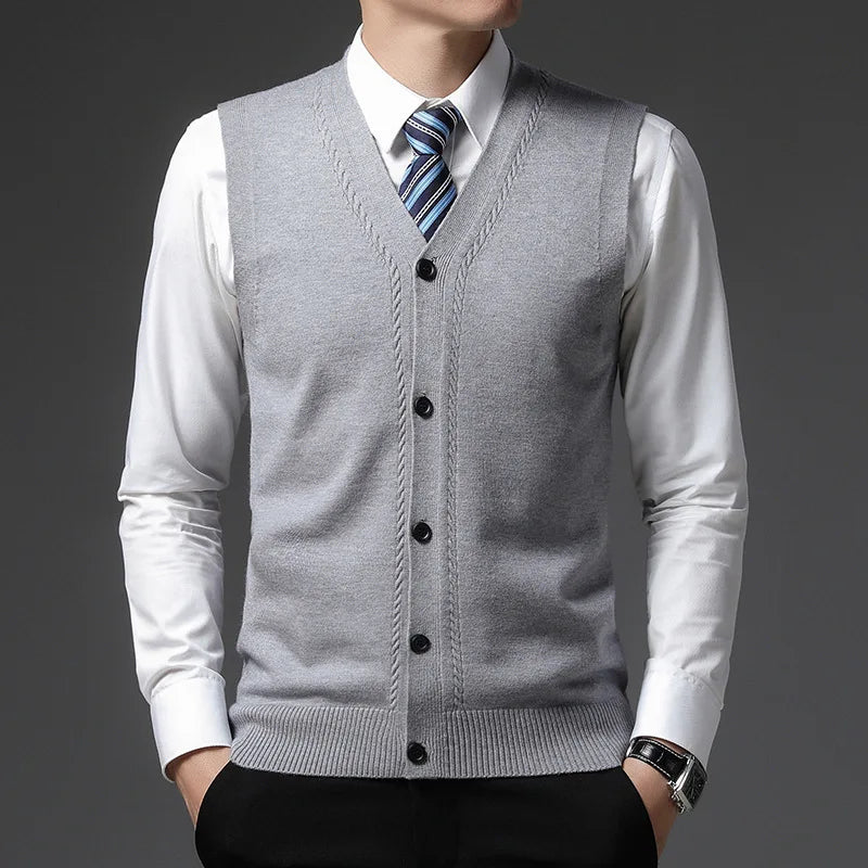 2026 Men's New Autumn and Winter Vest Young Casual Warm Knit Sleeveless Base Shirt Solid Color Jacquard Cardigan Vest
