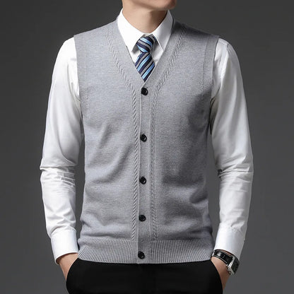 2026 Men's New Autumn and Winter Vest Young Casual Warm Knit Sleeveless Base Shirt Solid Color Jacquard Cardigan Vest