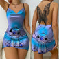 Bow Knot Party Dresses Mini Dress Disney Stitch Pajama Skirt Satin Surface Women's Fashion Summer 2025 Sexy Lace Backless Disney