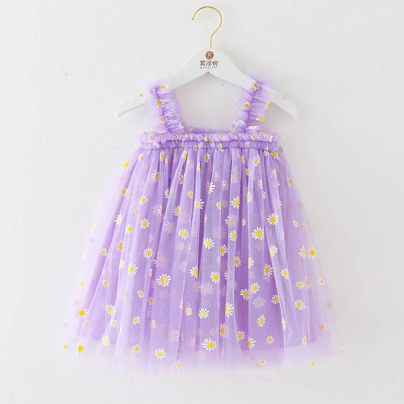 2025 New Baby Girl Clothes Multi Coloured Embroidered Floral Mesh Camisole Cute Baby Girl Dress Party Princess Fluffy Dresses