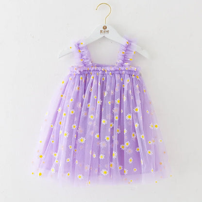 2025 New Baby Girl Clothes Multi Coloured Embroidered Floral Mesh Camisole Cute Baby Girl Dress Party Princess Fluffy Dresses