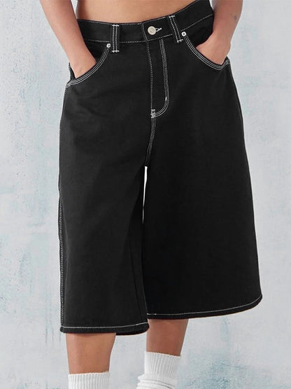 Men Denim Shorts Zipper Button Closure Summer Casual Shorts with Pockets Male Trendy Fashion Short Jeans for Streetwear Y2K 00s